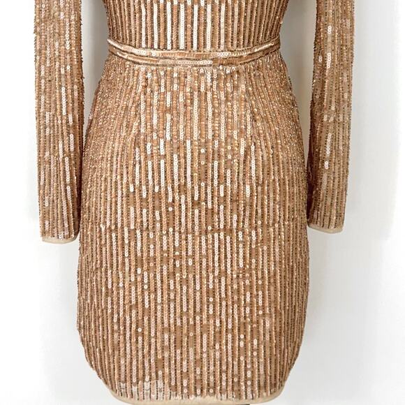 Mac Duggal Embellished Bodycon Mini Dress Nude Dusty Pink 2 NWT - Picture 4 of 12